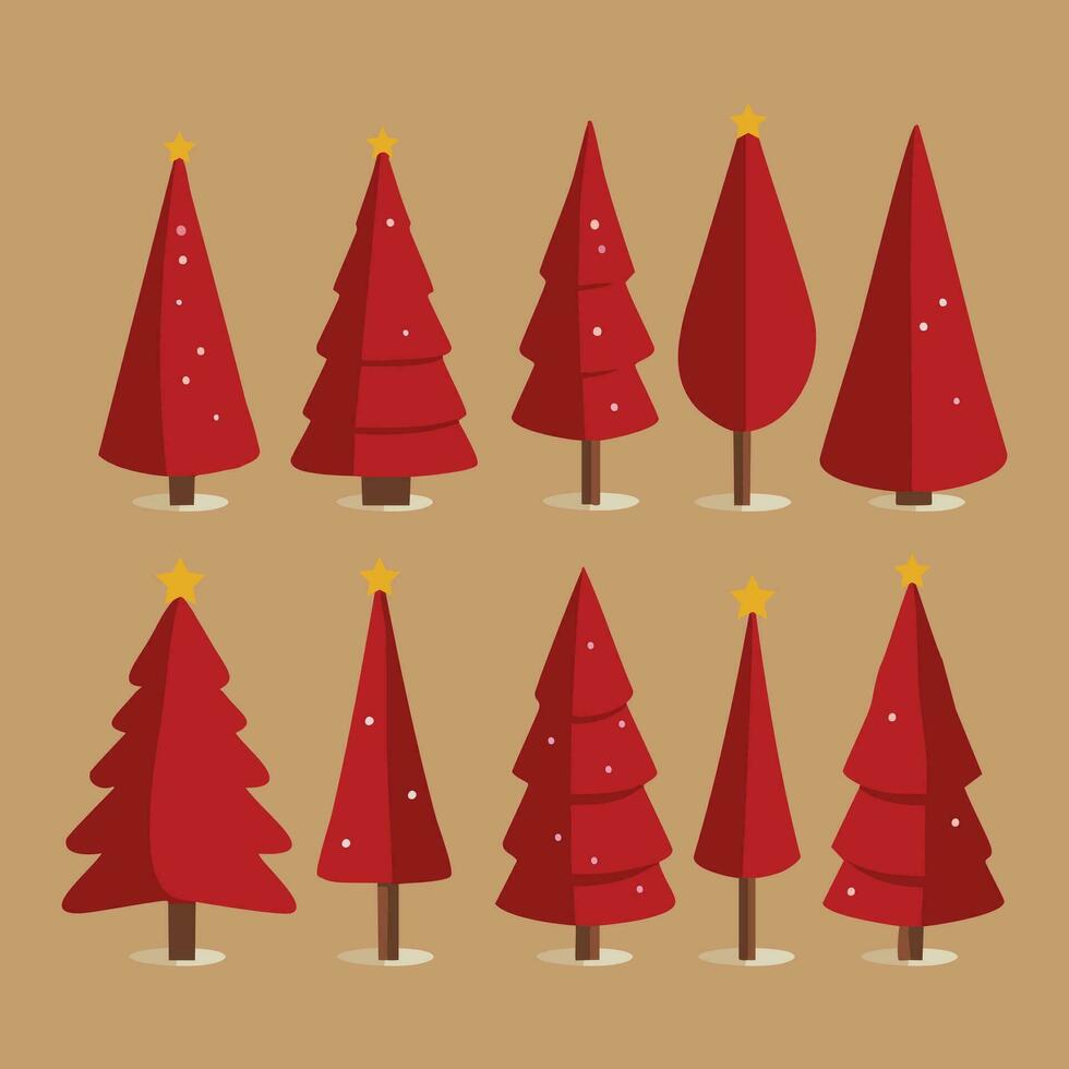Set of vibrant red pine trees. vector