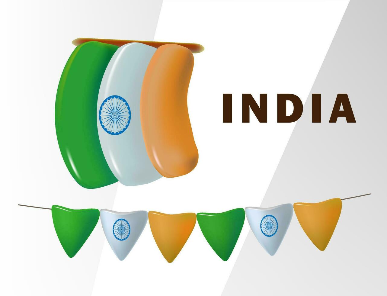 Set festive flags object for Republic Day in India. Bright vector 3d cartoon illustration in minimal realistic style.