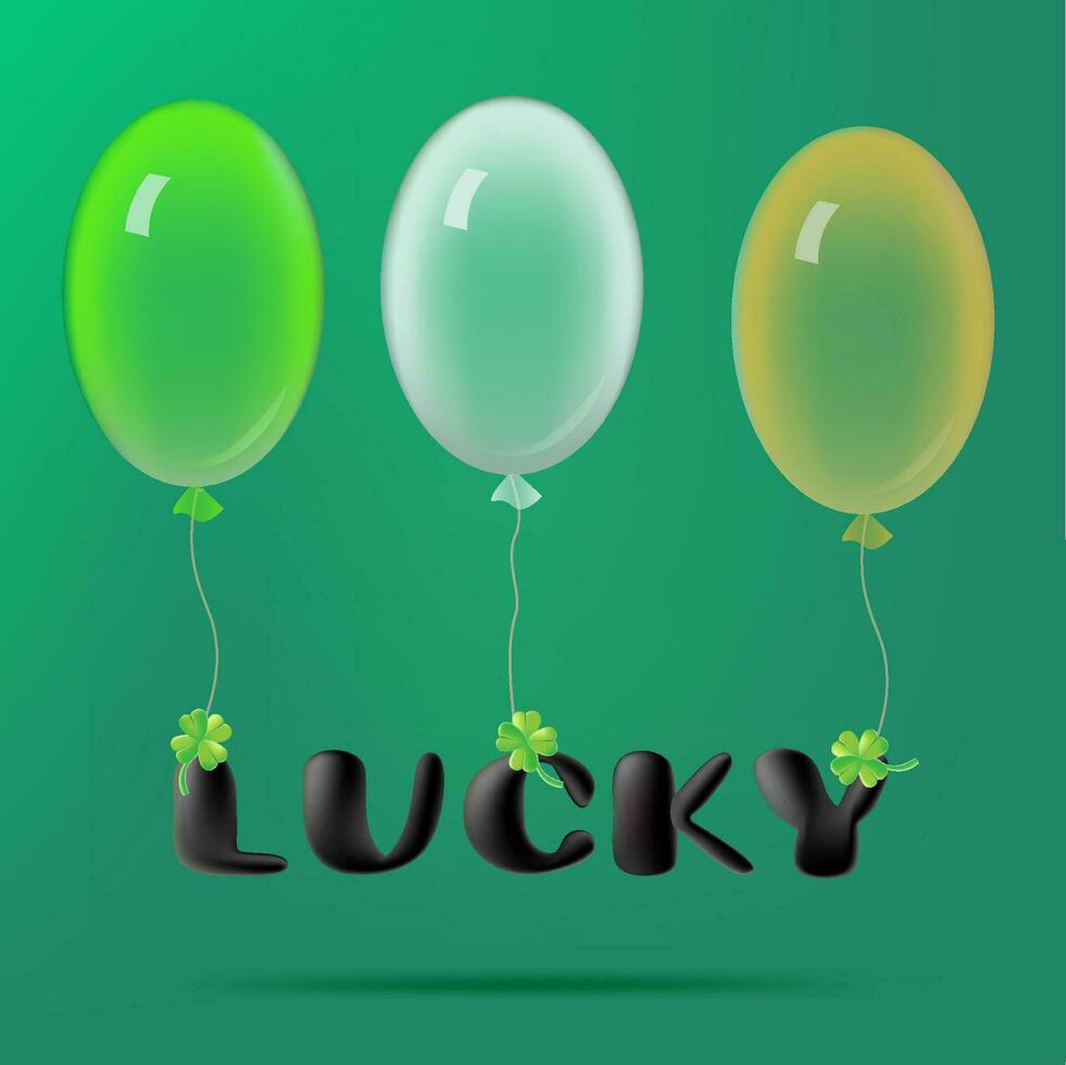 Set 3d St.Patrick Day with shamrock clower leaf, air balloons, lucky wishing. vector