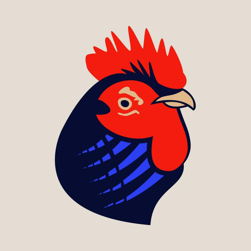 Rooster head silhouette drawn into modern graphic design, mascot for illustration, logo, web and print vector