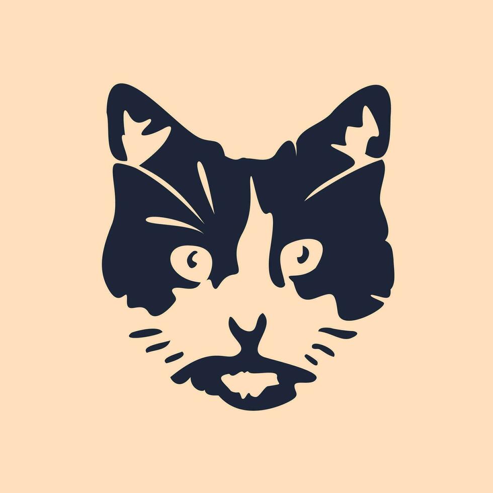 Cat head silhouette drawn into modern graphic design, mascot for illustration, logo, web and print, felis catus vector