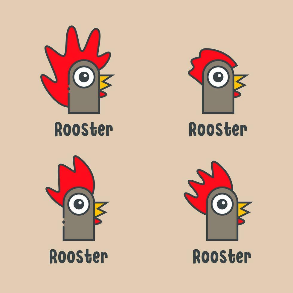 Rooster silhouette designed in color line art style, chicken, animal template illustration vector
