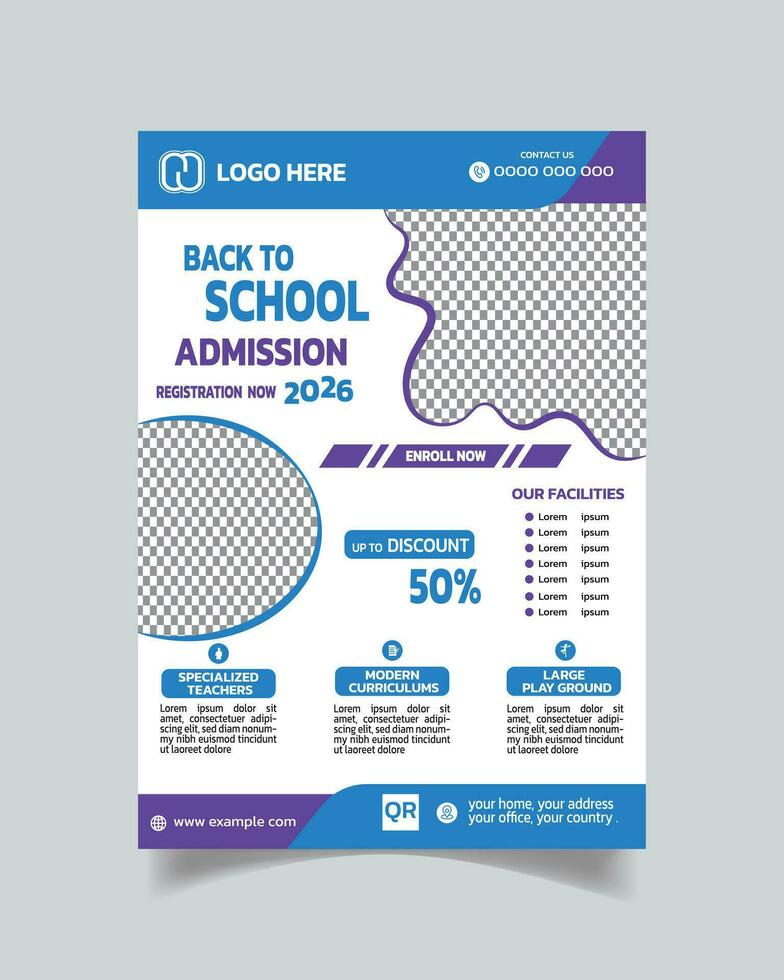 Admission Kids Flyer Template or School Admission Leaflet A4 vector