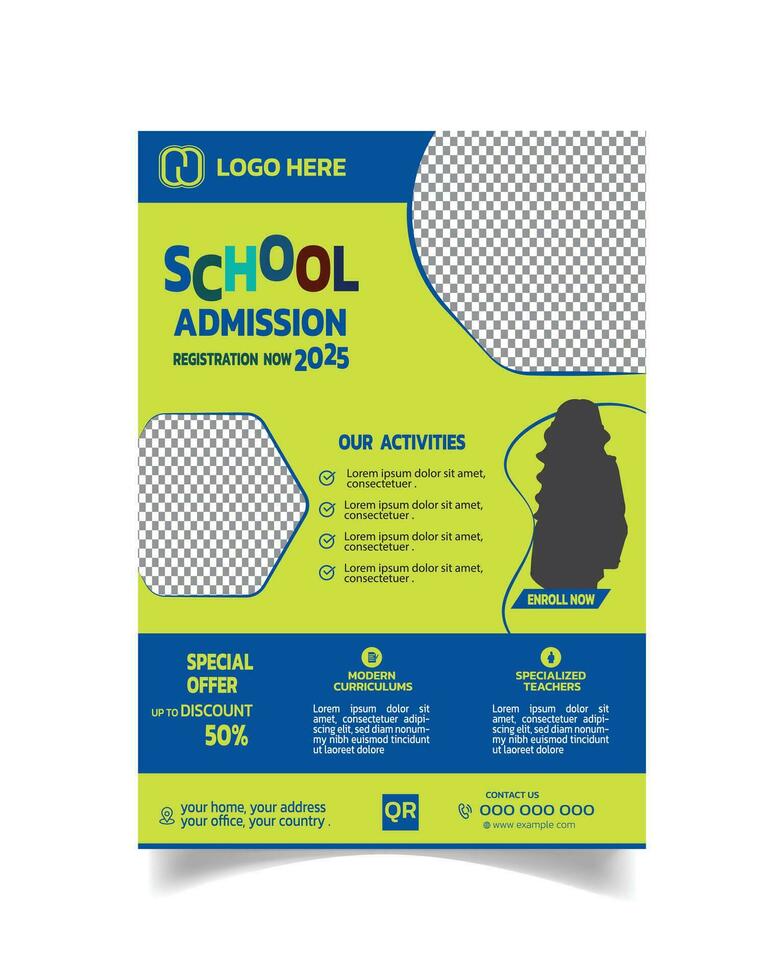 Modern School Flyer or Kids School Leaflet Template Design vector