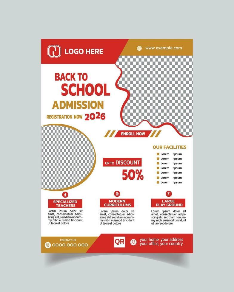 Admission School Flyer or Kids Admission Leaflet Template A4 vector