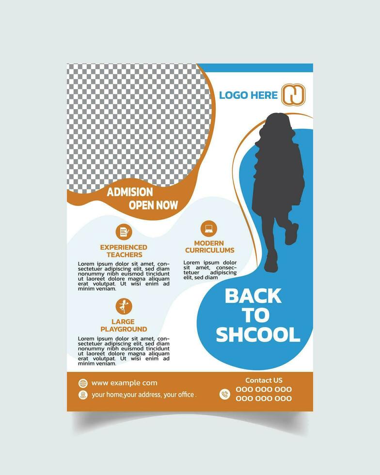 School Admit Leaflet or Kids School Flyer Template A4 Size vector