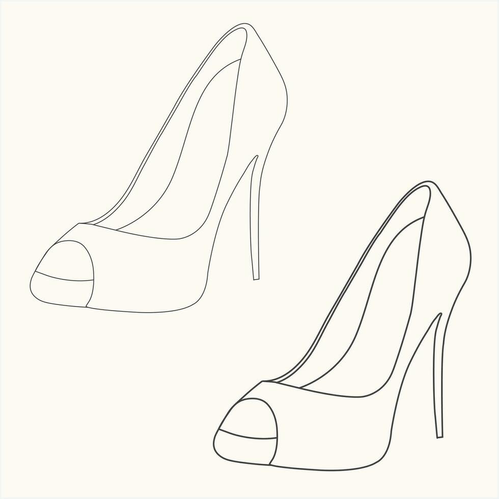 de moda elegante mujer tacón Zapatos línea Arte icono vector eps