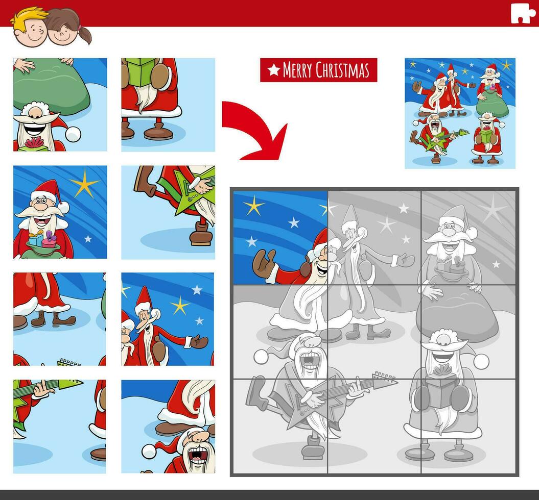 jigsaw puzzle game with Santa Clauses on Christmas vector