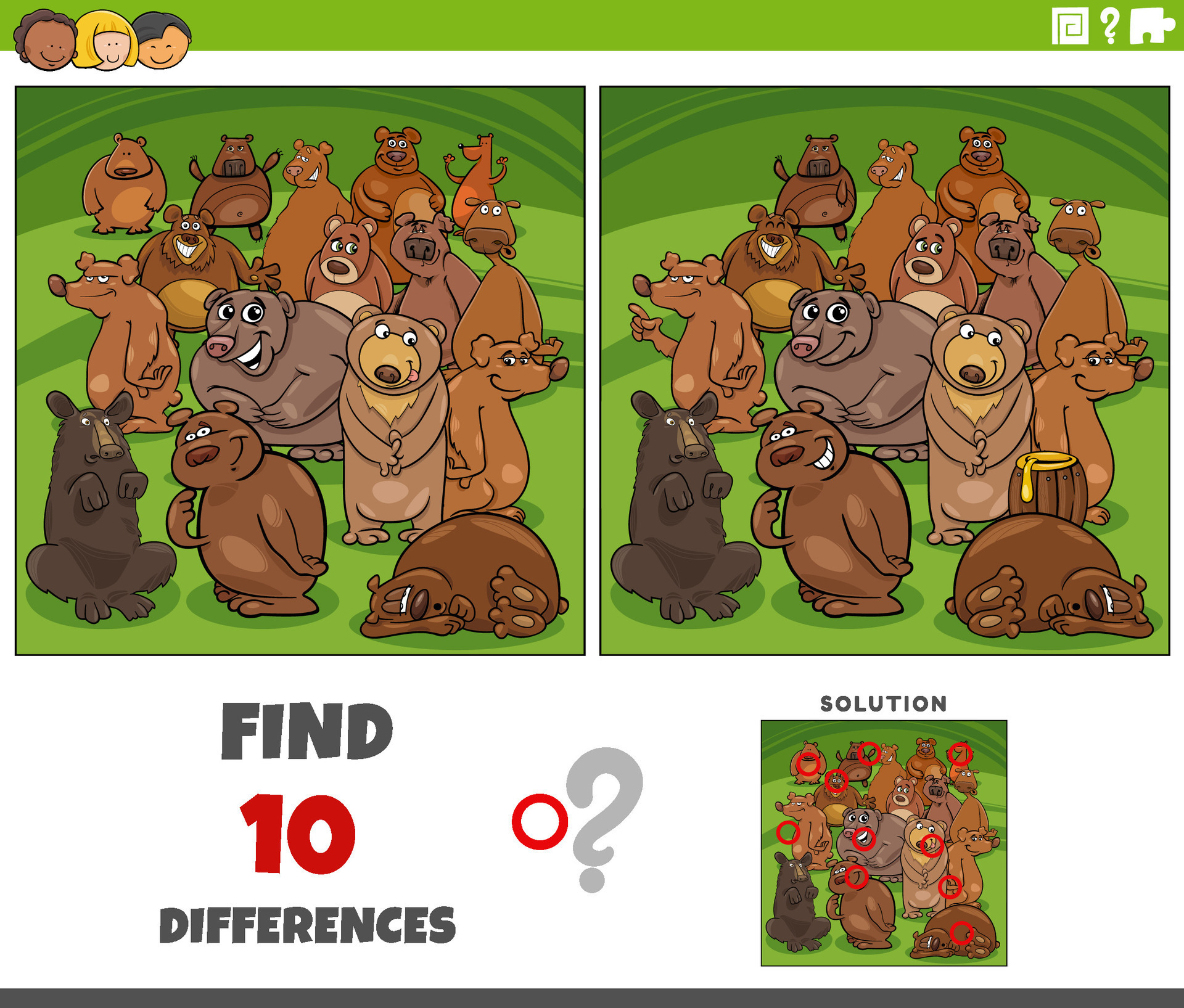 differences activity with cartoon bears animal characters 35600609 ...