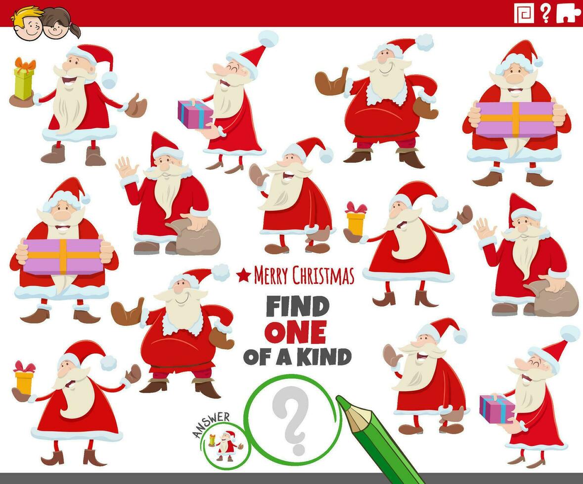 one of a kind activity with Santa Clauses on Christmas time vector