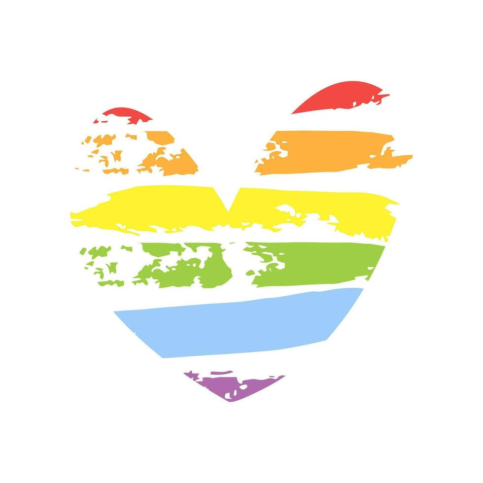 lgbt orgullo arco iris bandera en corazón forma. vector ilustración aislado en blanco antecedentes. orgullo mes concepto. Perfecto para icono, camiseta imprimir, tarjeta, póster, bandera, volantes y entonces en
