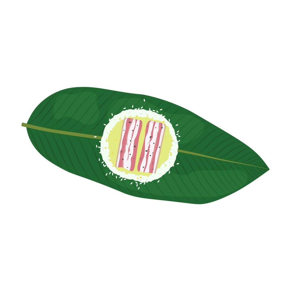 Ingredients for making sticky rice cake on a dong leaf vector illustration isolated on white background, top view. Element for Tet holidays, Vietnamese New Year concept.