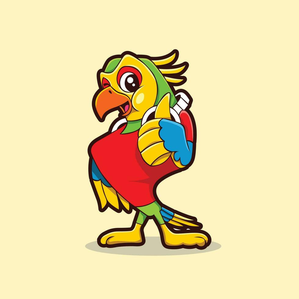 Cartoon parrot character with thumbs up gesture, Vector illustration.