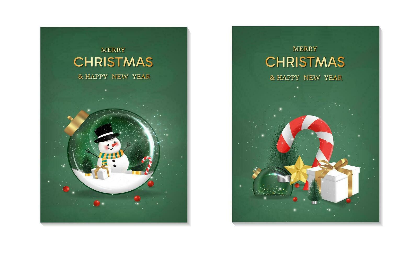 contento nuevo año antecedentes colocar. transparente Navidad pelotas con estrella y caja de regalos esparcido con nieve en verde fondo, realista 3d decorativo guirnalda brillo. Navidad decoraciones vector ilustración