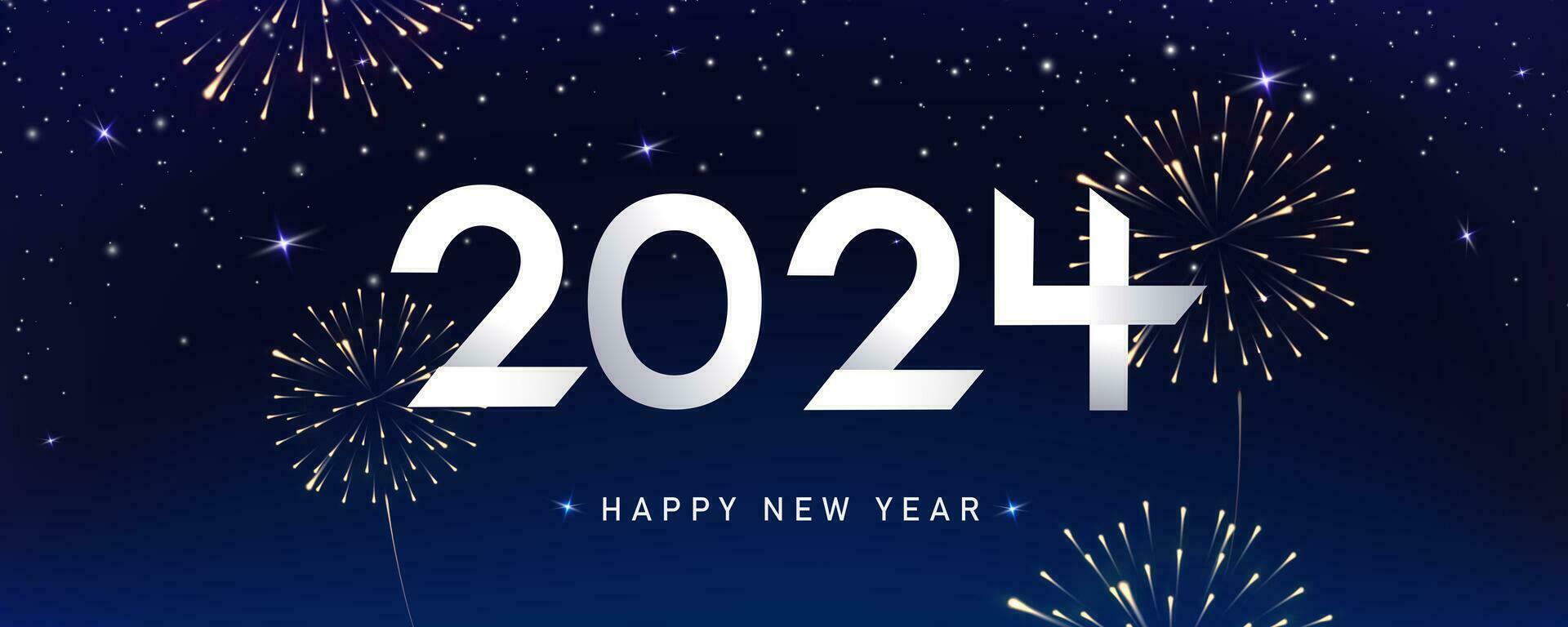 New Year firework and numbers 2024 background. Celebration New Year's Eve. banner or greeting card for Merry Christmas and happy new year. Vector illustration.