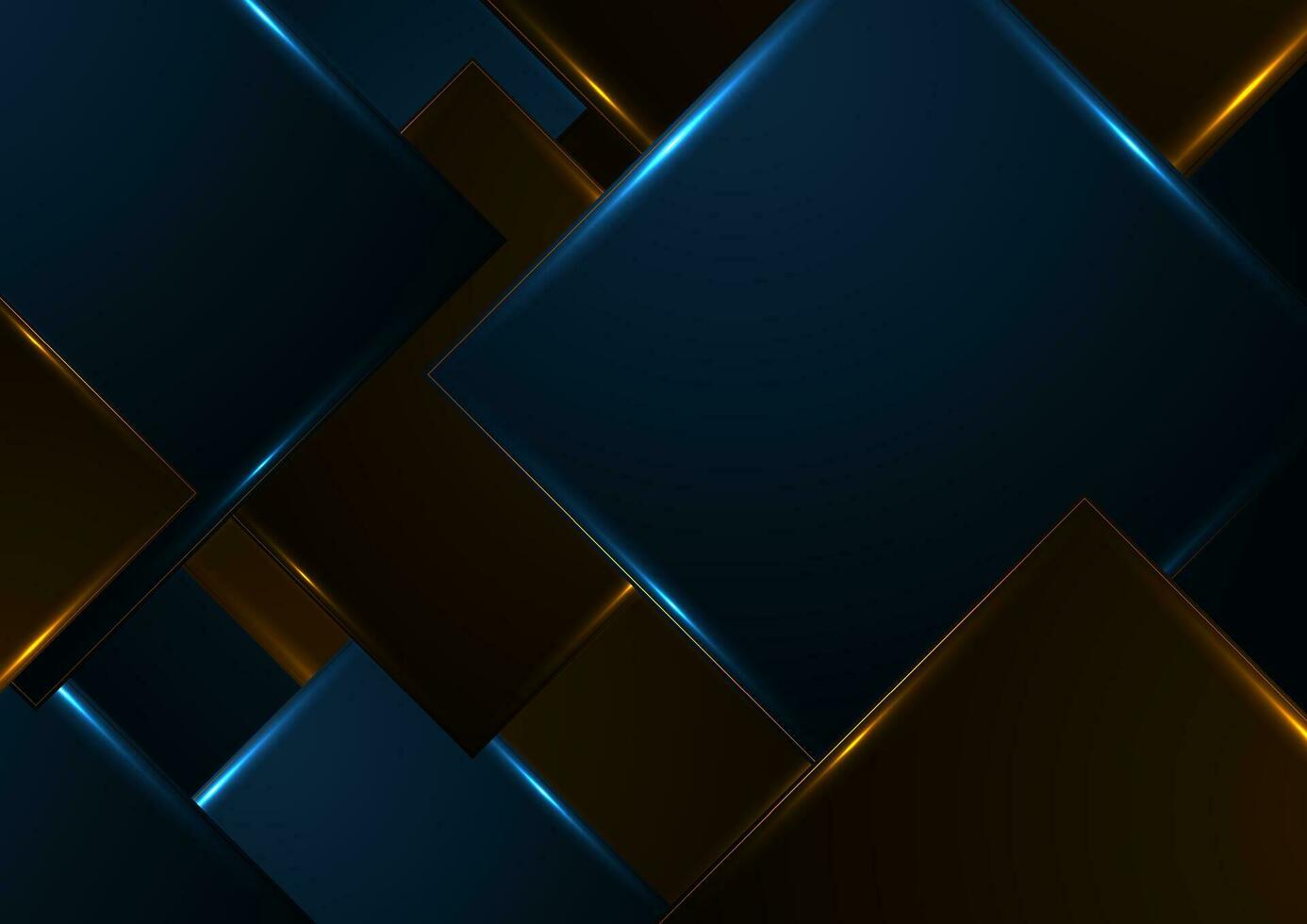 Blue orange glowing neon squares abstract geometry background vector
