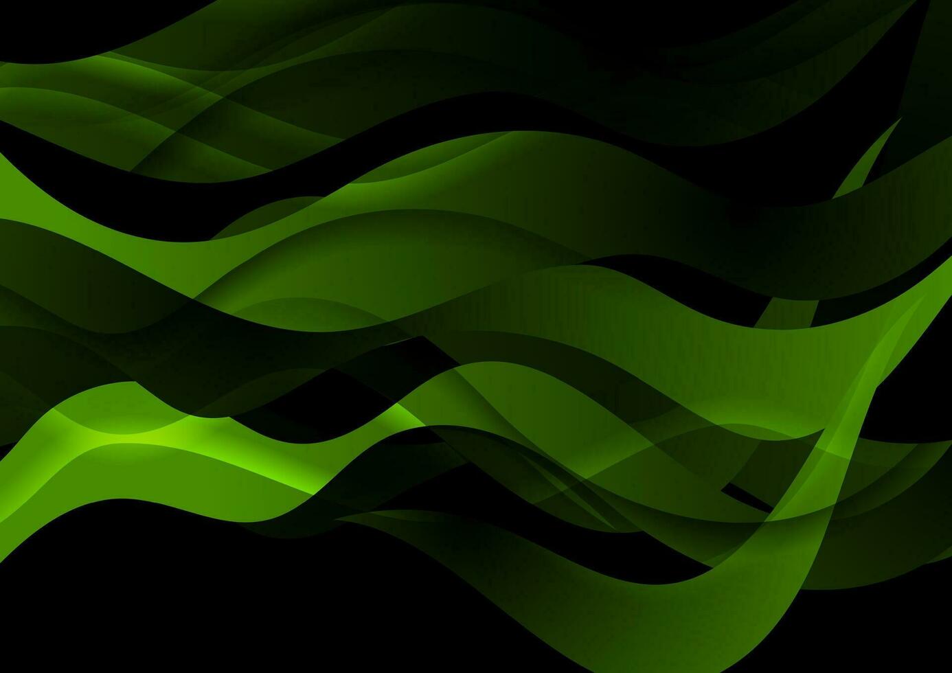 Dark green glossy waves abstract elegant background vector