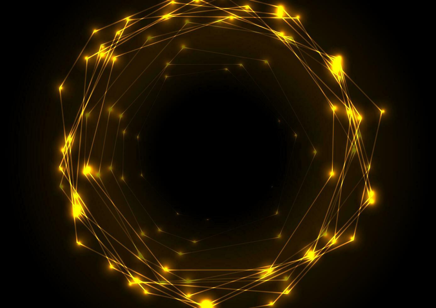 Glowing orange neon circular connection lines tech background vector