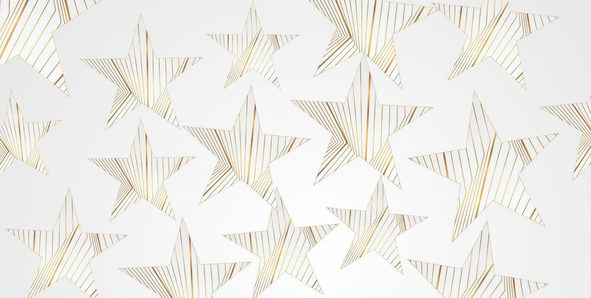 Stars with curved refracted golden lines abstract design vector