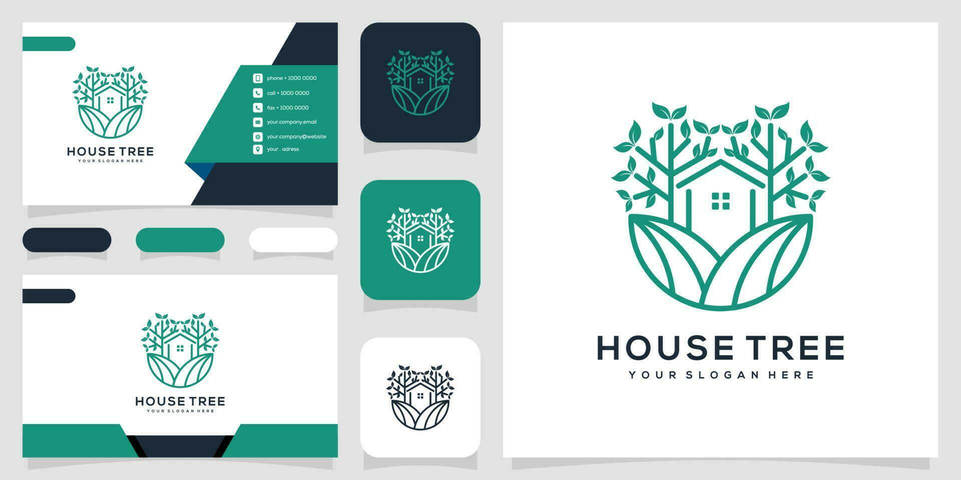 house tree logo, business card and business card template vector