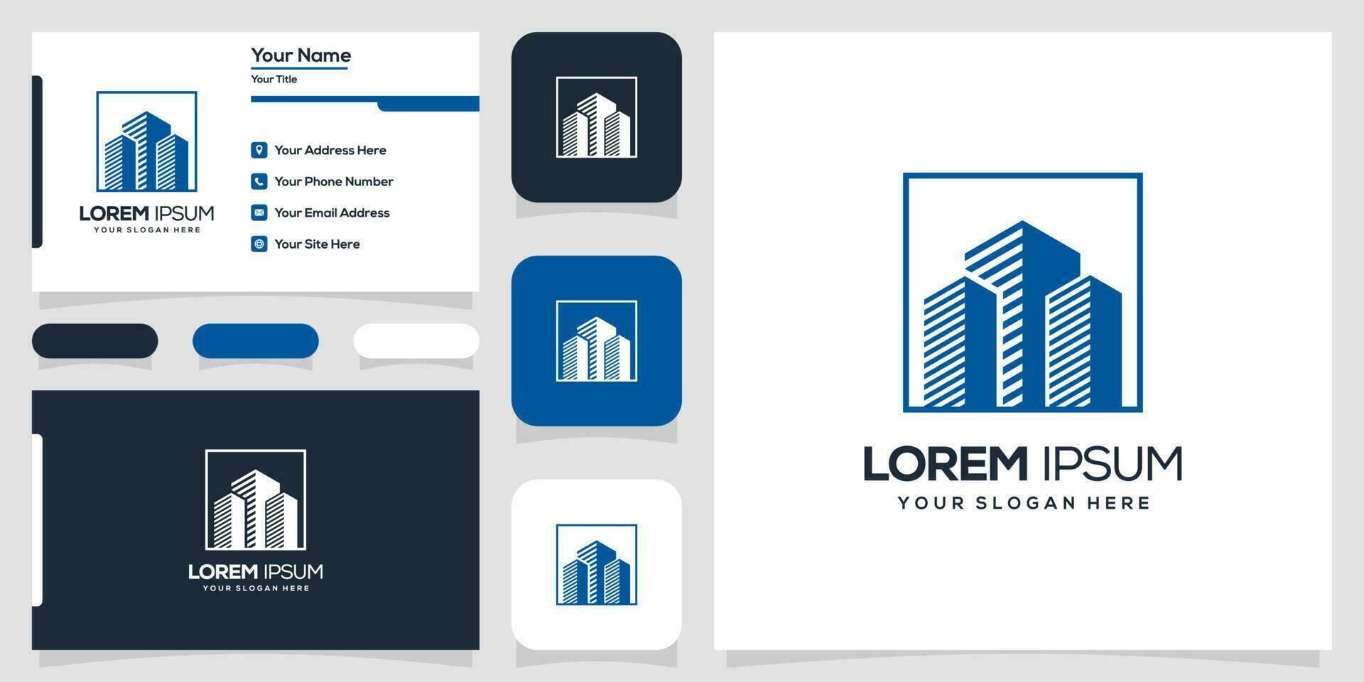 business card template with blue skyscrapers vector