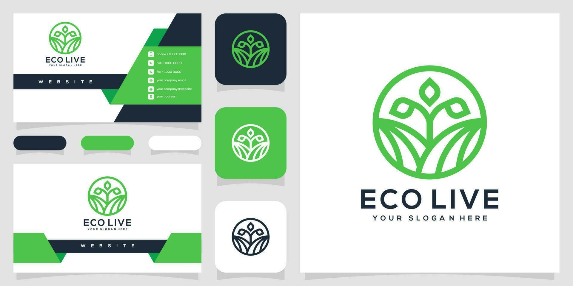 ecolive logo, business card and business card template vector