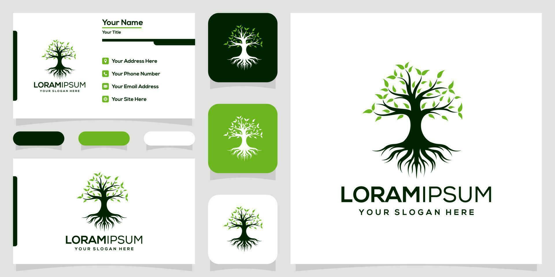 a business card with a tree logo and business card template vector