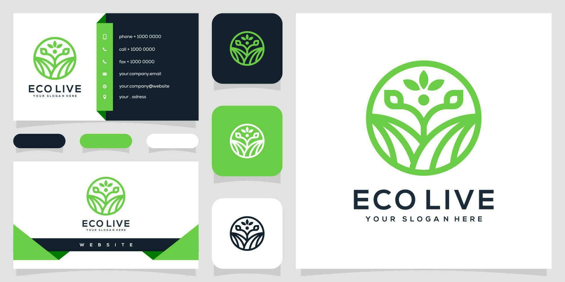 ecolive logo, business card and business card template vector