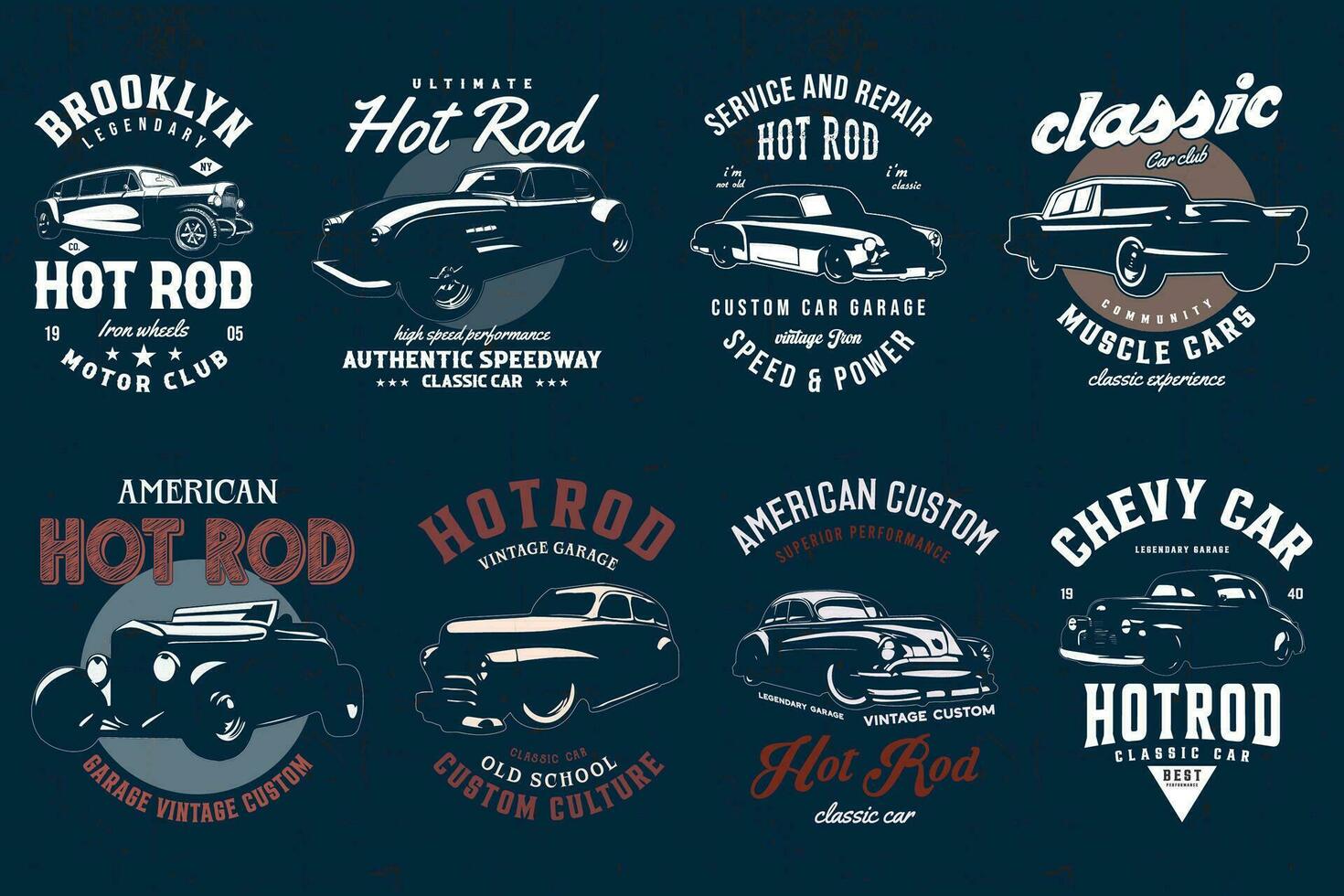 Hotrod Car T-shirt Designs Bundle. American Classic cars t-shirt vector graphic.