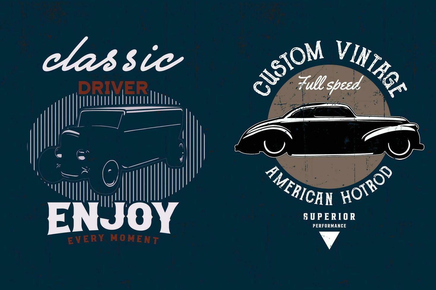 Car T-shirt Designs Bundle. American Classic cars t-shirt vector graphic.