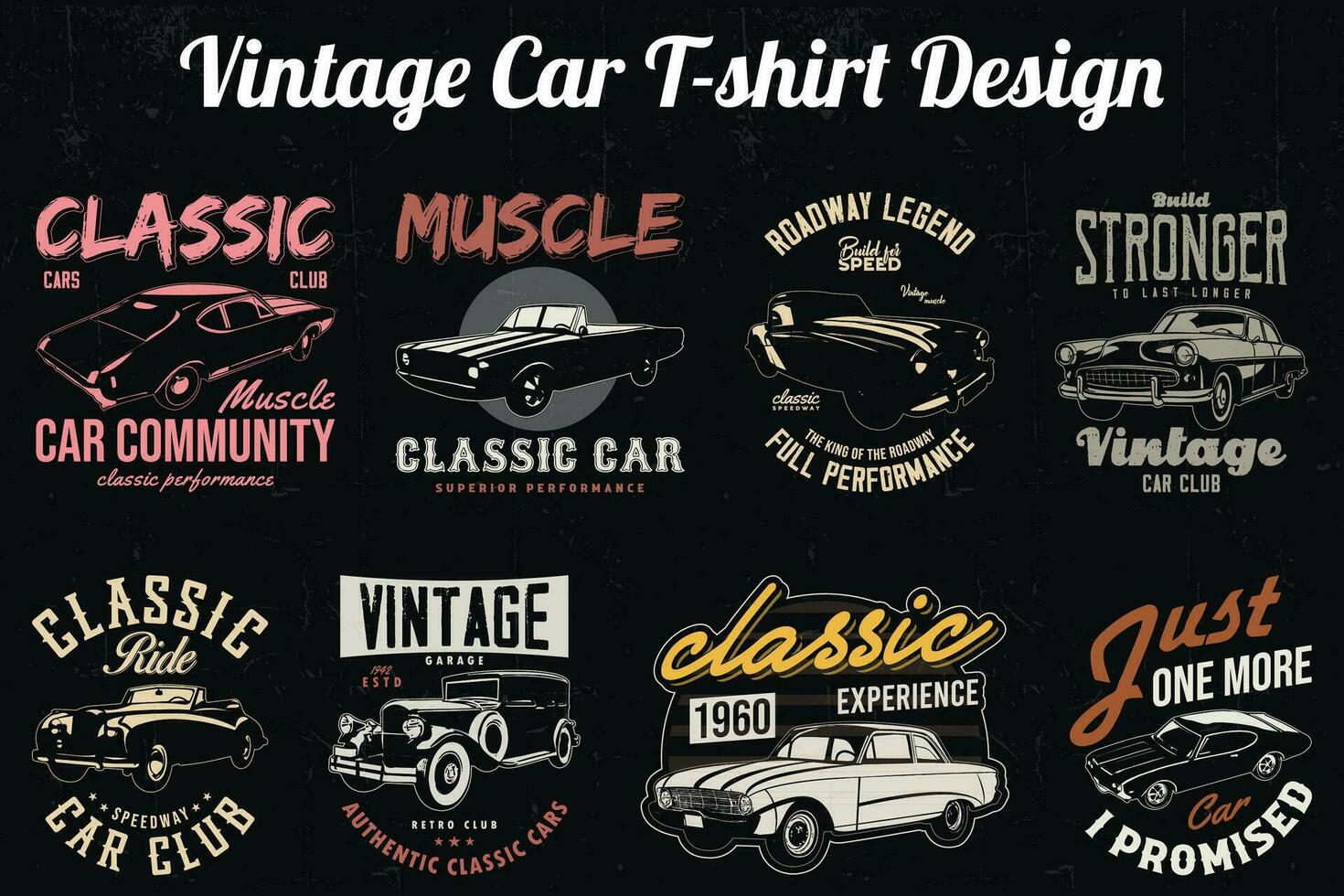 Vintage Classic Car T-shirts Designs Bundle. American old cars vector tee shirt prints.