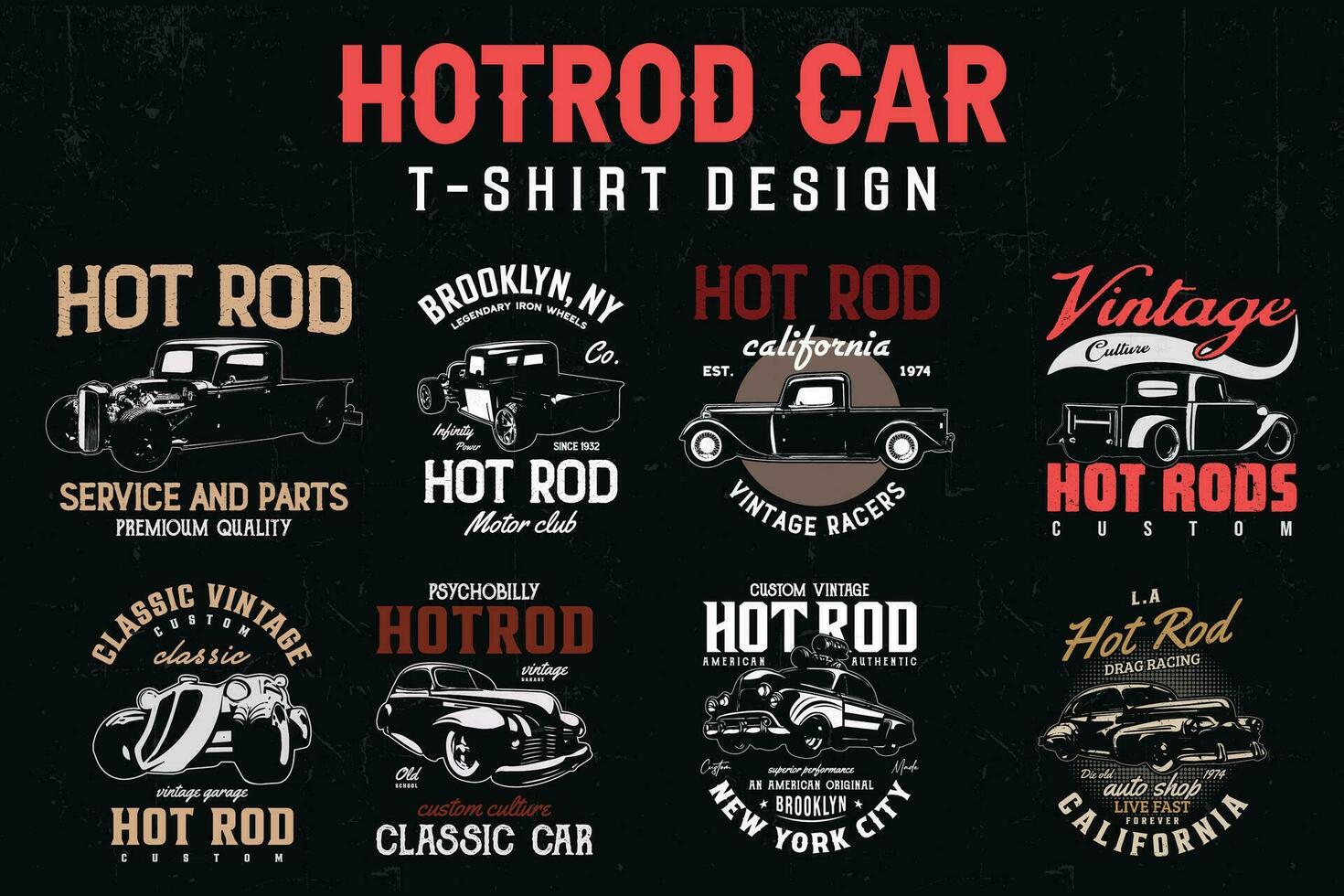 Vintage Hotrod Car T-shirts Designs bundle. American old classic cars t-shirt. vector