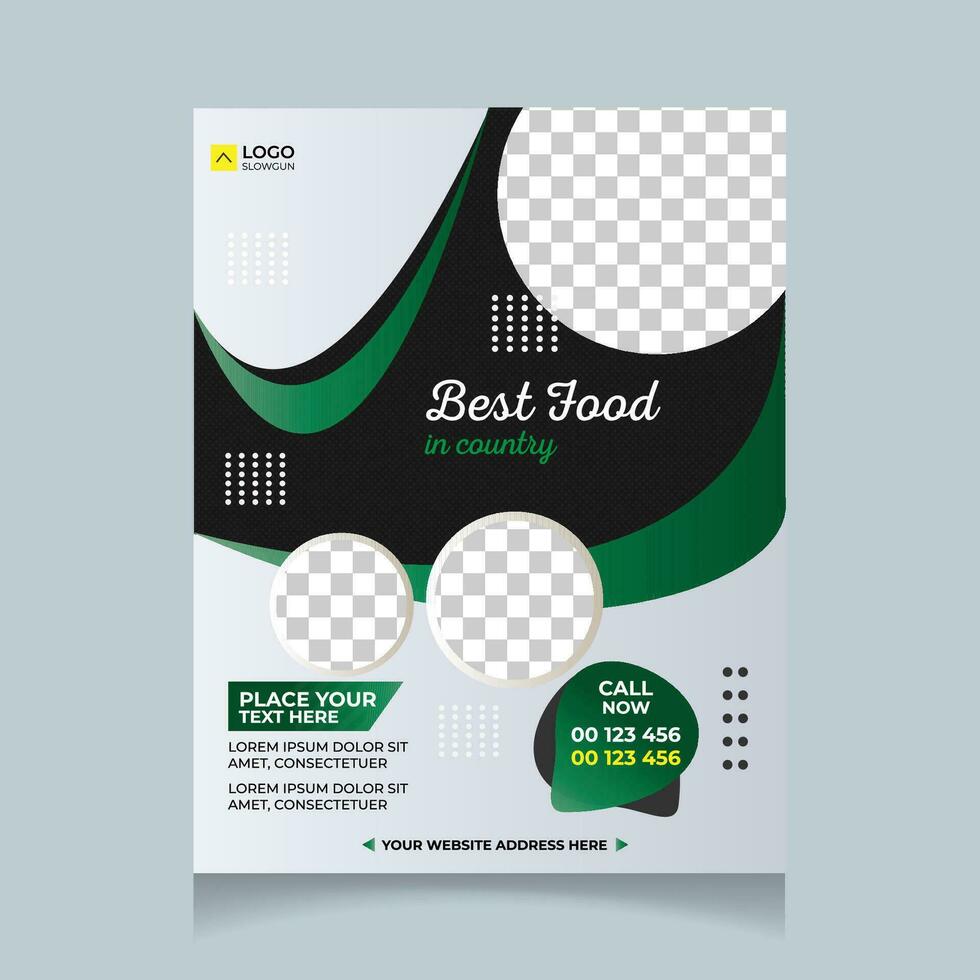 Food Flyer Template design green and white color vector