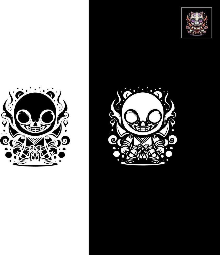 Skull with crossed swords. Vector illustration in cartoon style for stickers and t-shirts