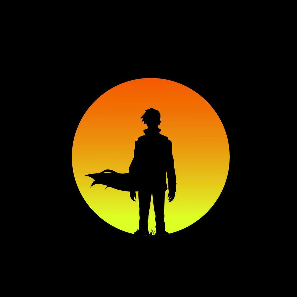 A Man Silhouetted Against the Setting Sun vector