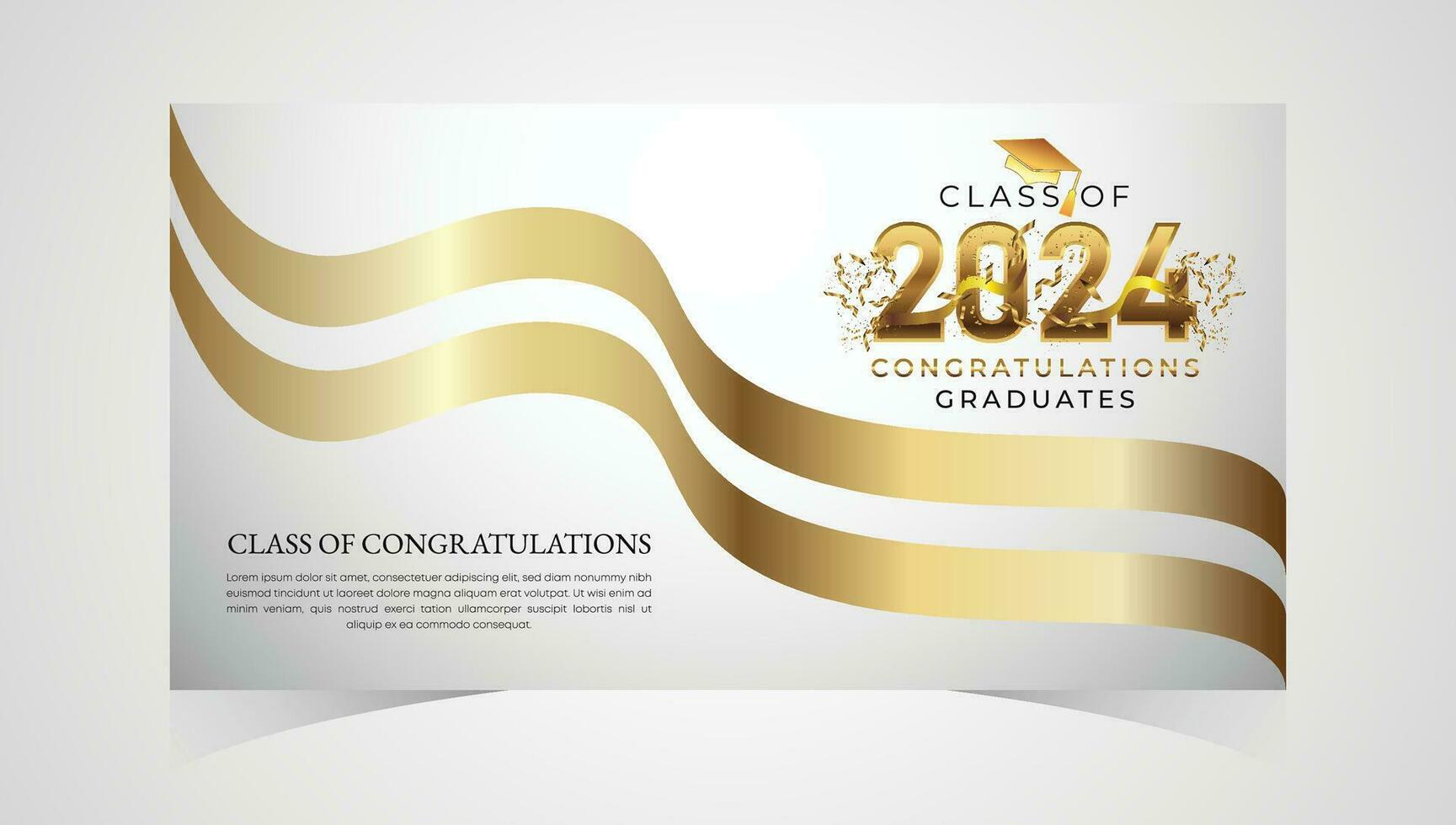 Class of 2024 Congratulations Graduates. Academic Cap and Diploma Graduation Ceremony. Vector Template for Senior Class of University, Year 2024 Banner, Party, High School or College Graduate