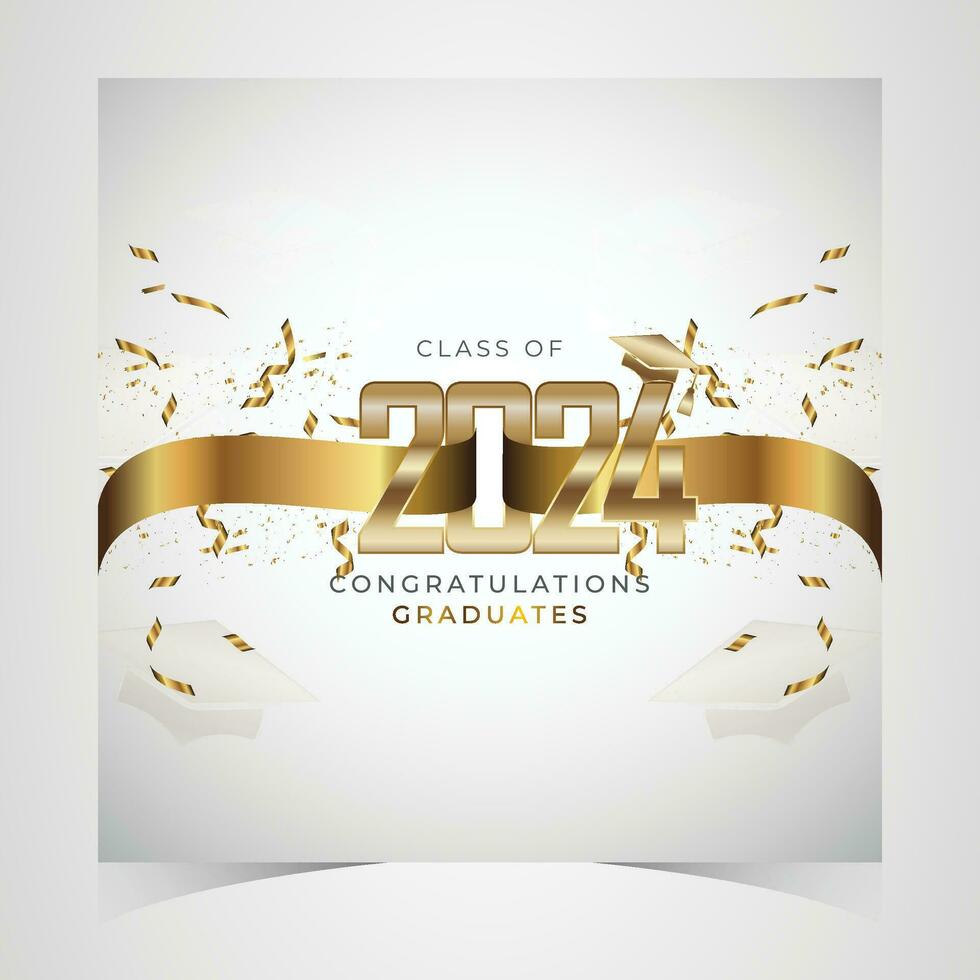 clase de 2024 Felicidades graduados académico gorra y diploma graduación ceremonia. vector modelo para mayor clase de universidad, año 2024 bandera, fiesta, alto colegio o Universidad graduado