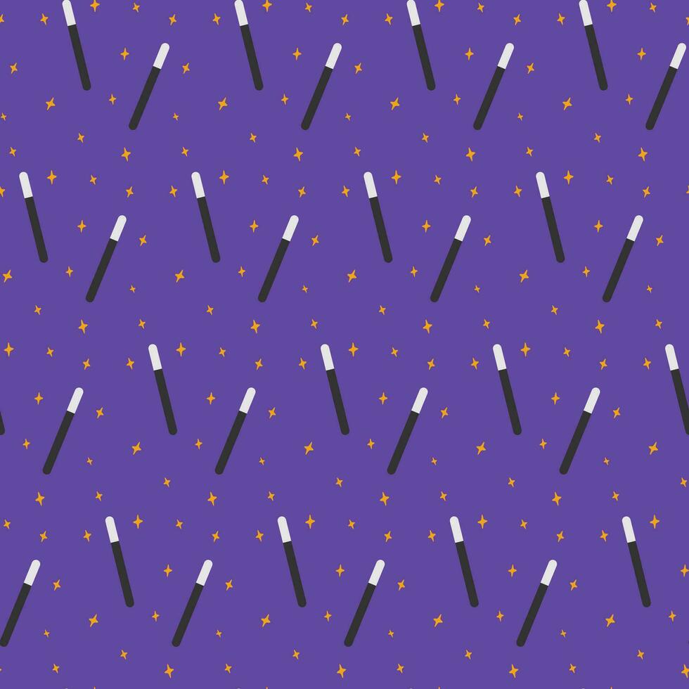 Seamless pattern of magic wand with decorative stars in trendy mystical shades. Concept for backdrop vector