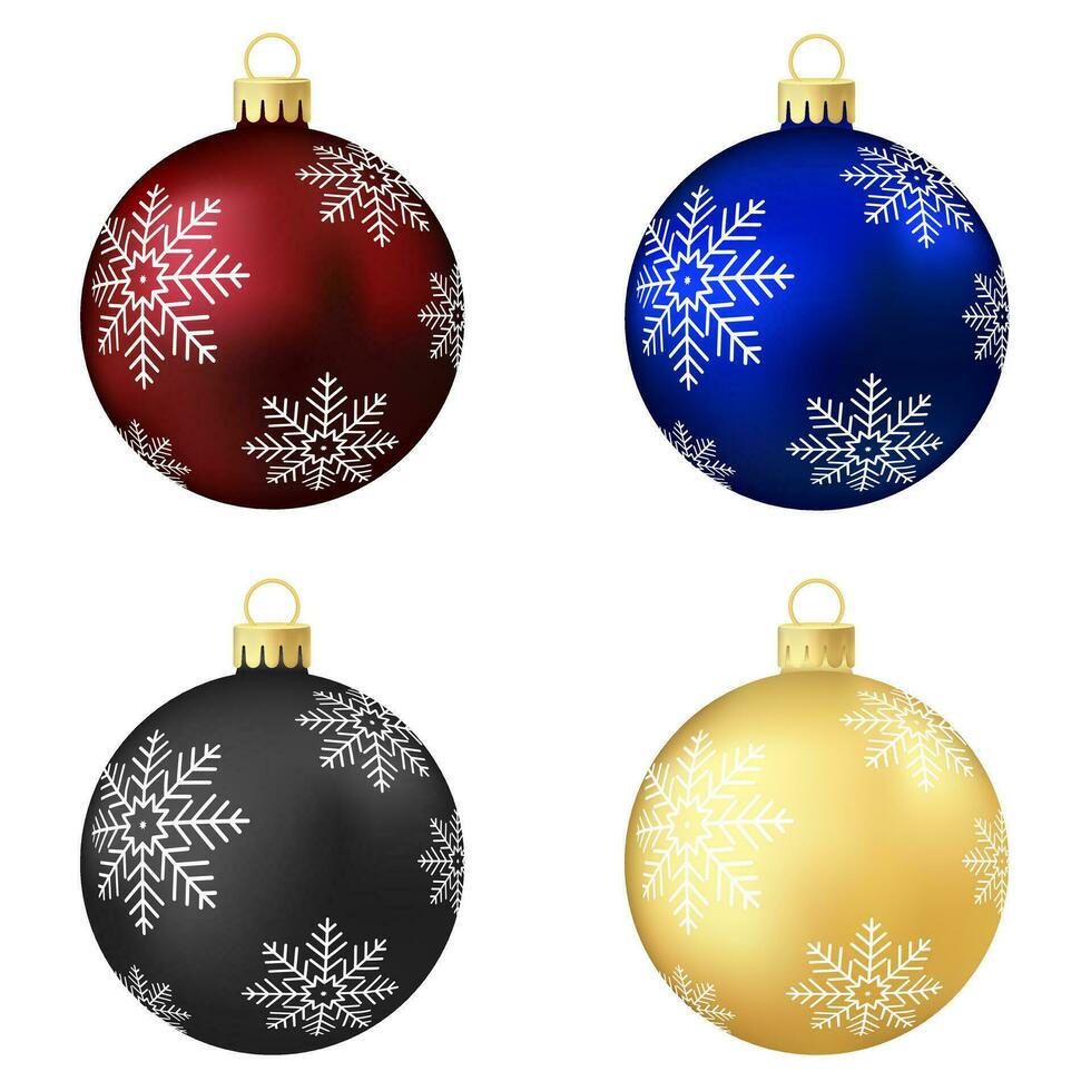 Set of red, blue, black and gold Christmas tree toy or ball vector