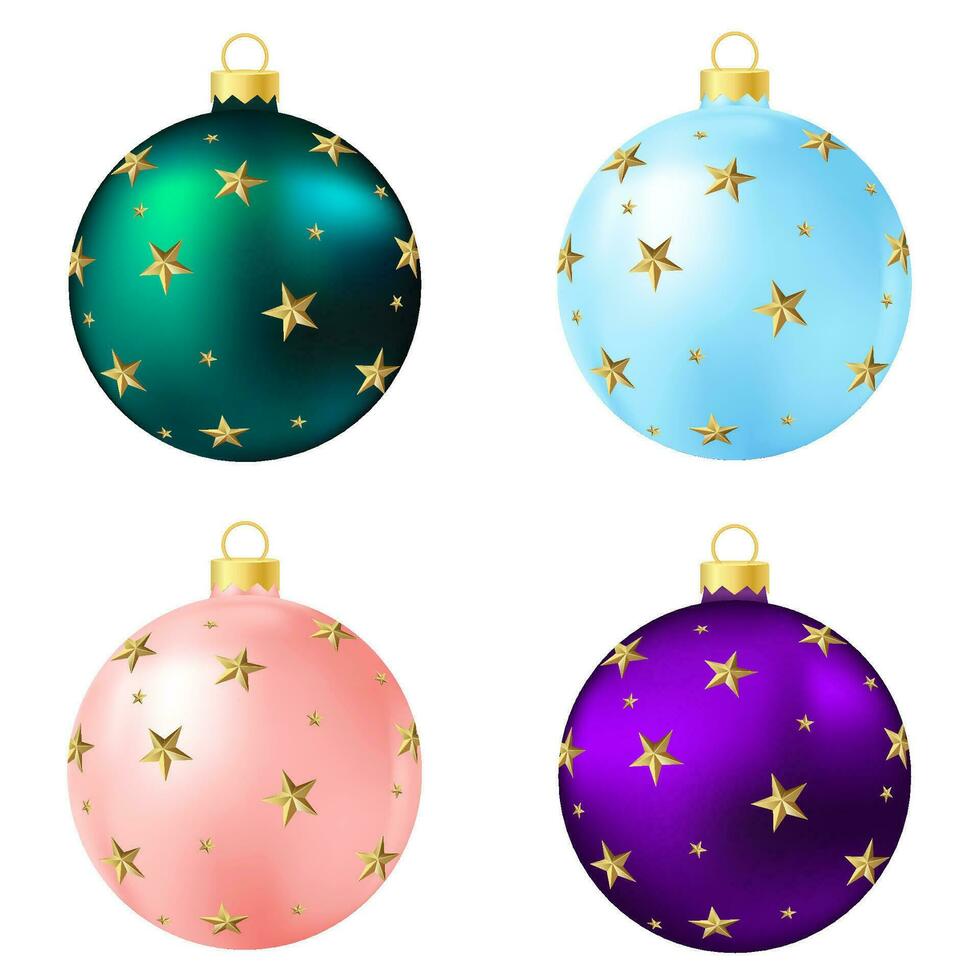 conjunto de verde, azul, rojo y púrpura Navidad árbol juguete o pelota vector