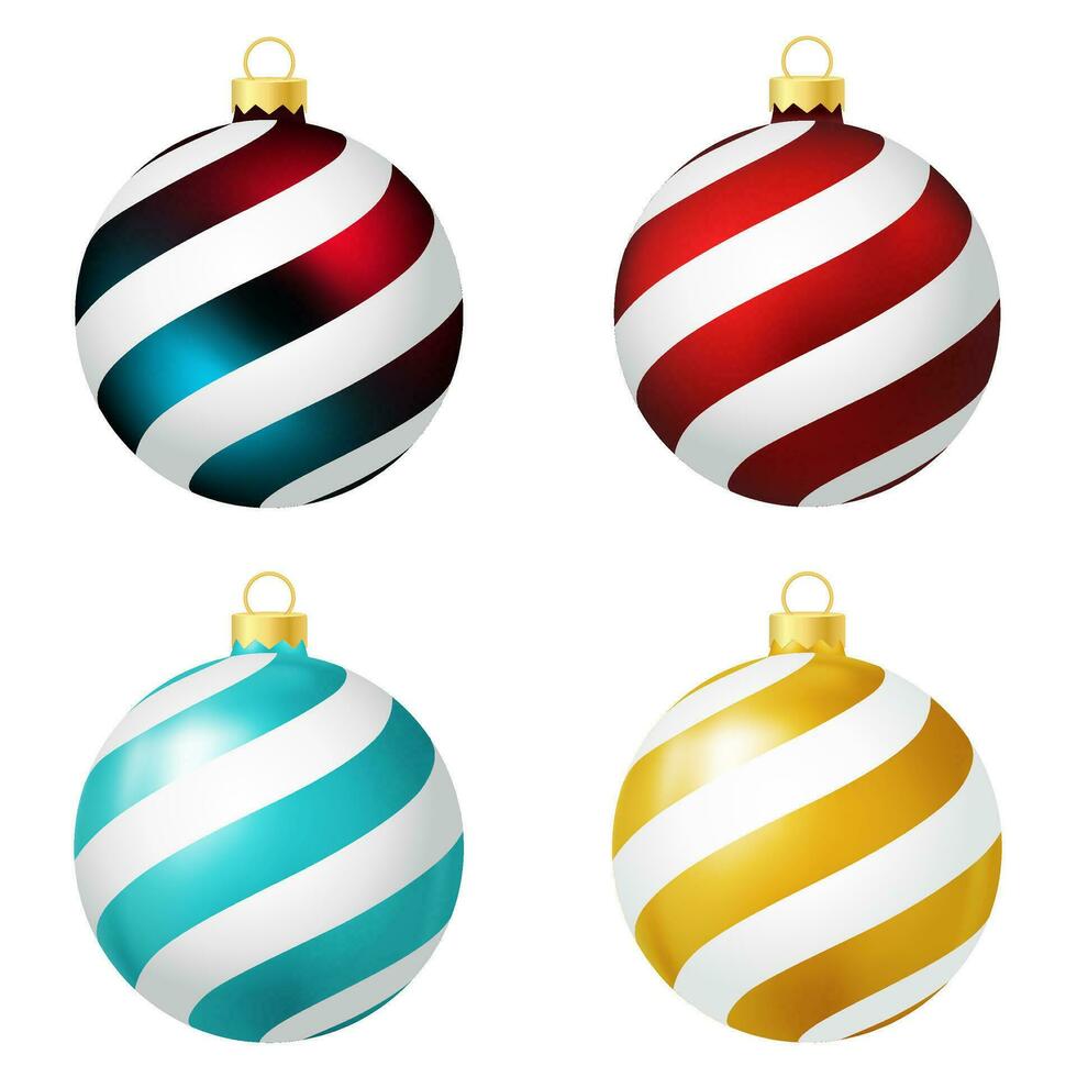 Set of rainbow, red, turquoise and yellow Christmas tree toy or ball vector