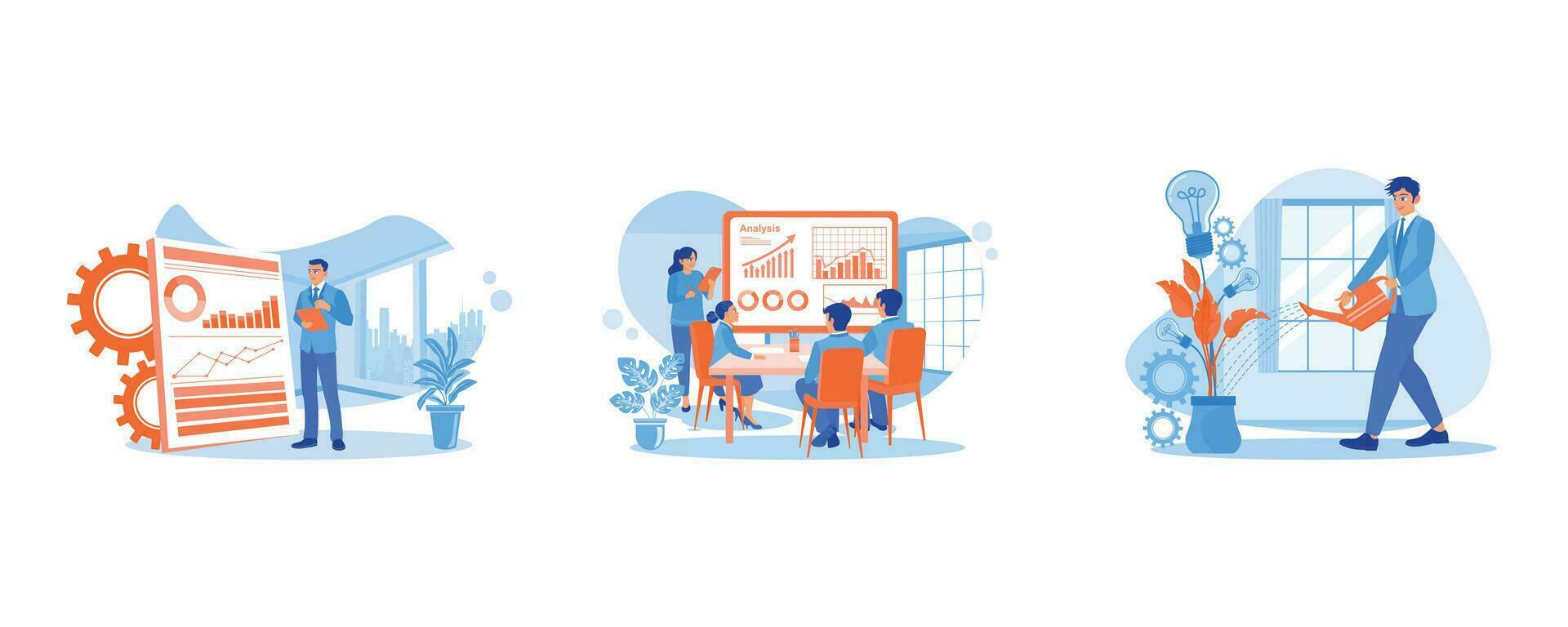 Business meeting presentations. Statistics and data. New business growth idea. Growth Analysis Concept. set trend modern vector flat illustration