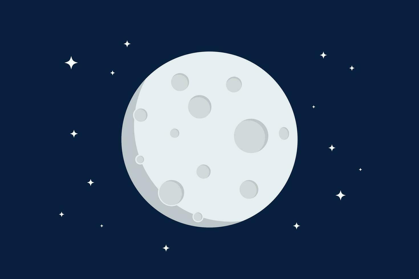 lleno Luna con cráteres y estrellas plano diseño vector ilustración
