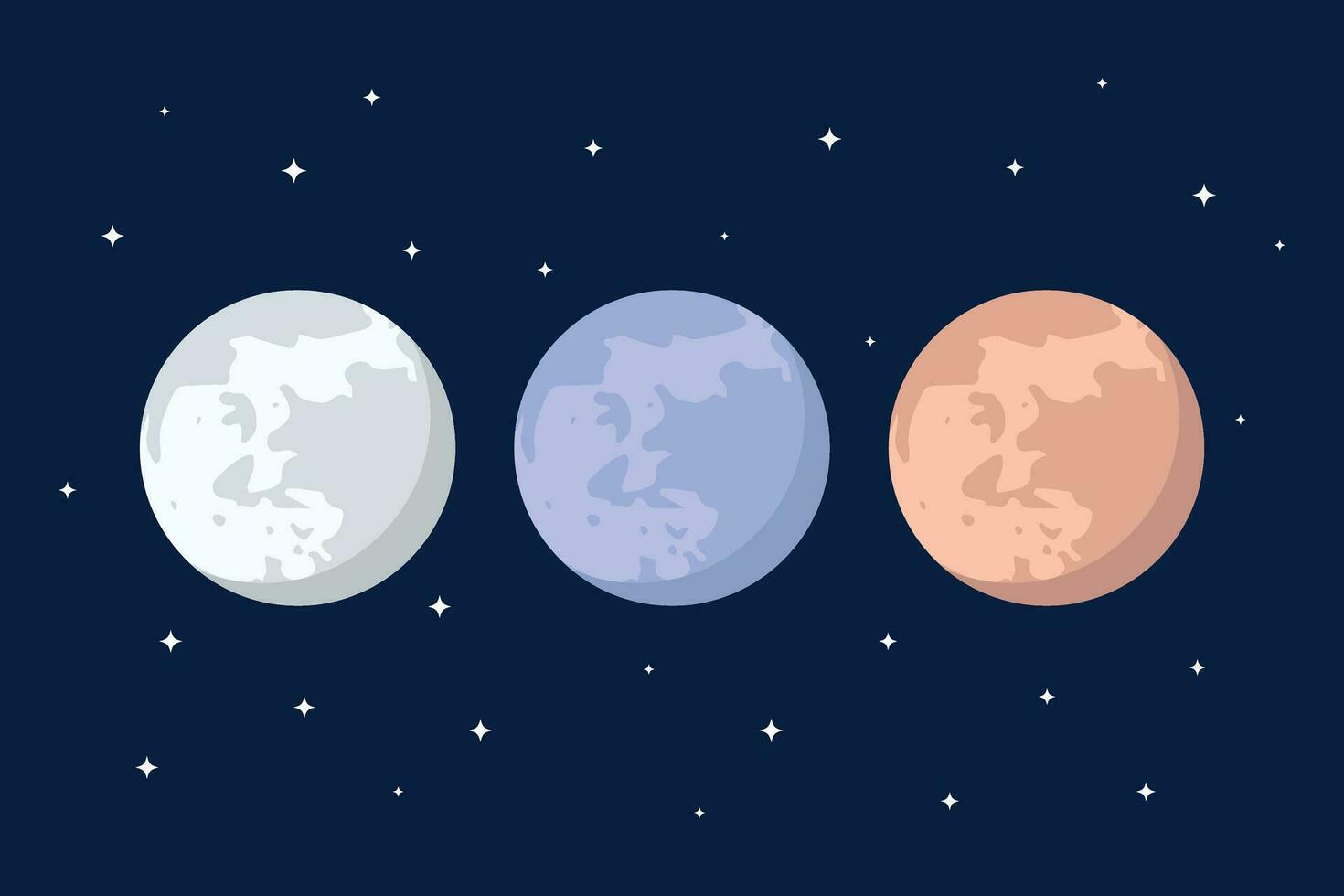 Tres diferente colores de el lleno Luna son rojo, azul y gris vector