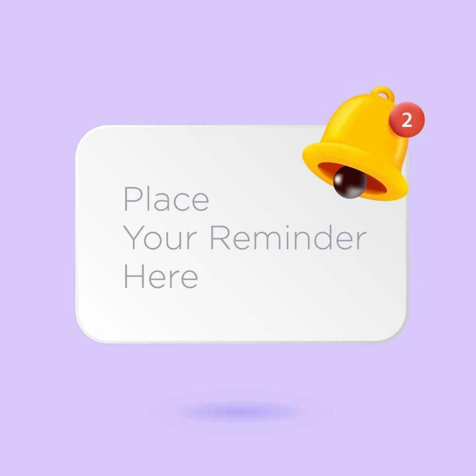 3D realistic reminder board vector illustration. 3D bell reminder copy space template.