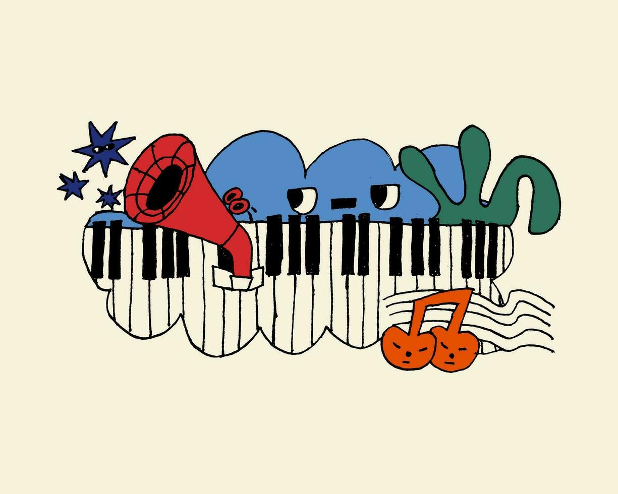 cute illustration of cartoon piano character vector