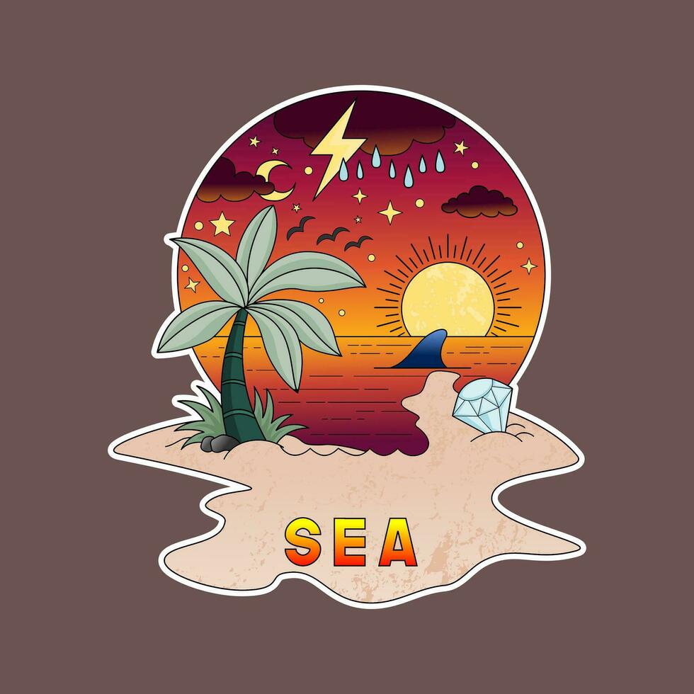 puesta de sol en el playa, vector ilustración