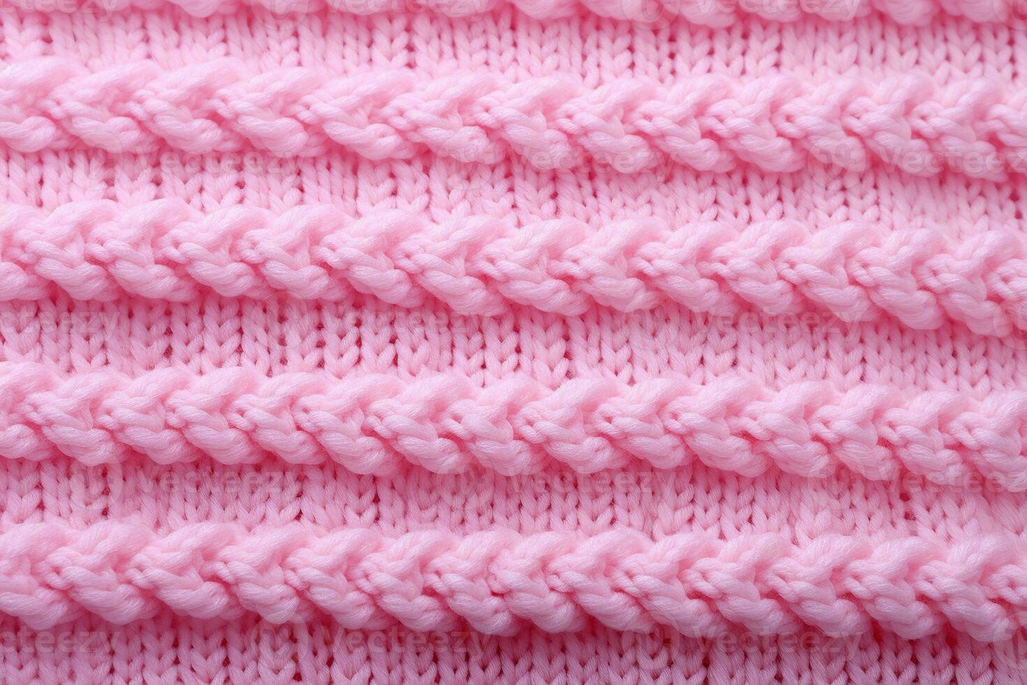 AI generated pastel pink knitted wool fabric macro texture background, soft and cozy patterned surface photo
