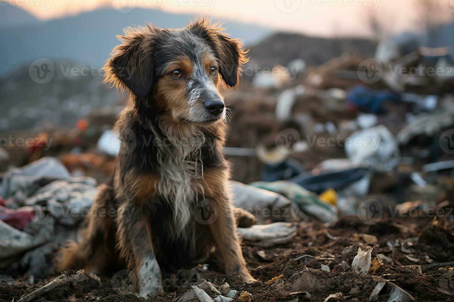 AI generated homeless dog in a landfill photo
