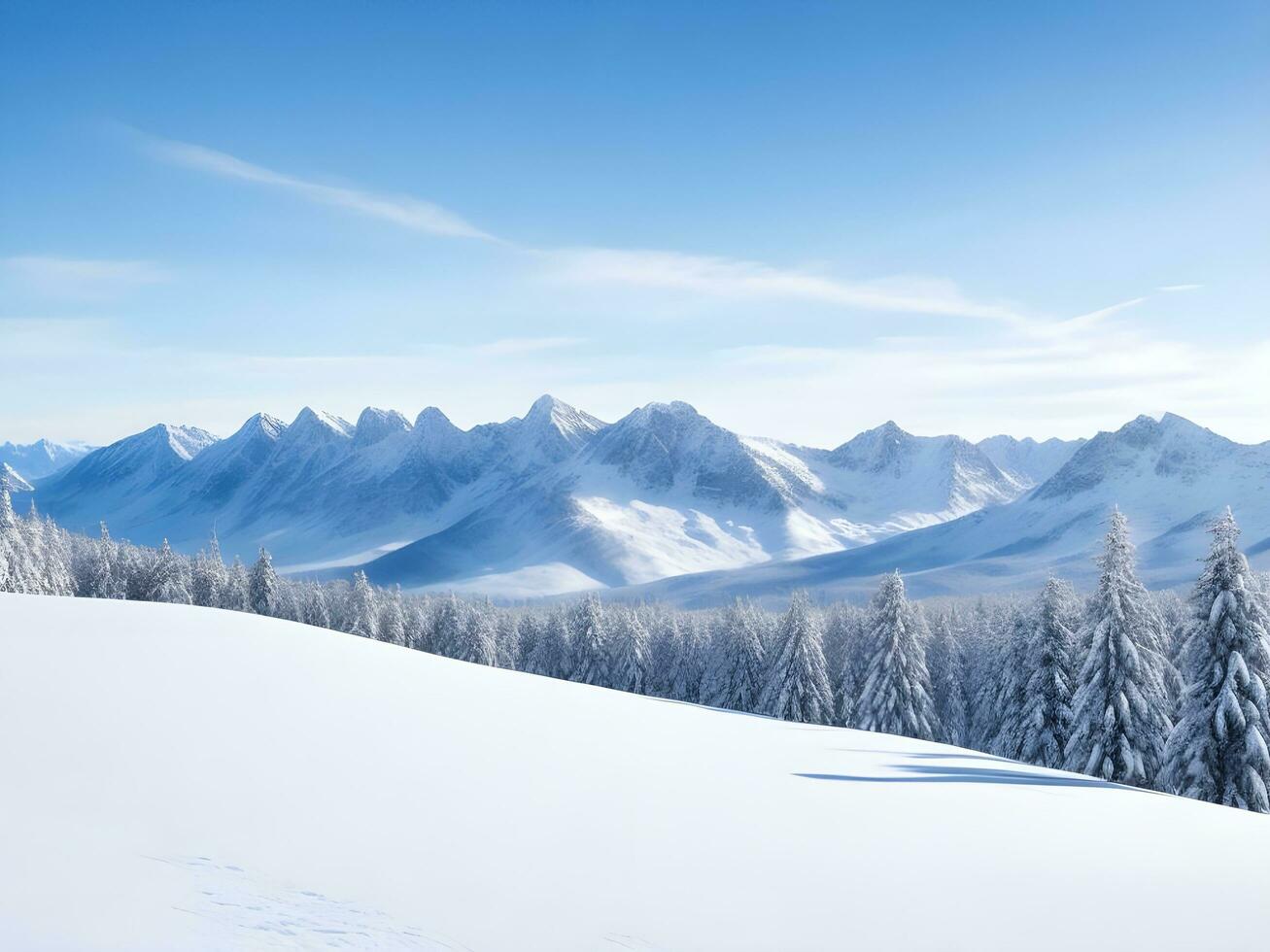 AI generated Winter mountain background with snow copy space ai generate photo